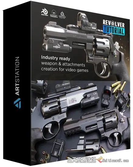 【中英字幕】Blender 游戏工业级左轮手枪建模渲染制作视频教程