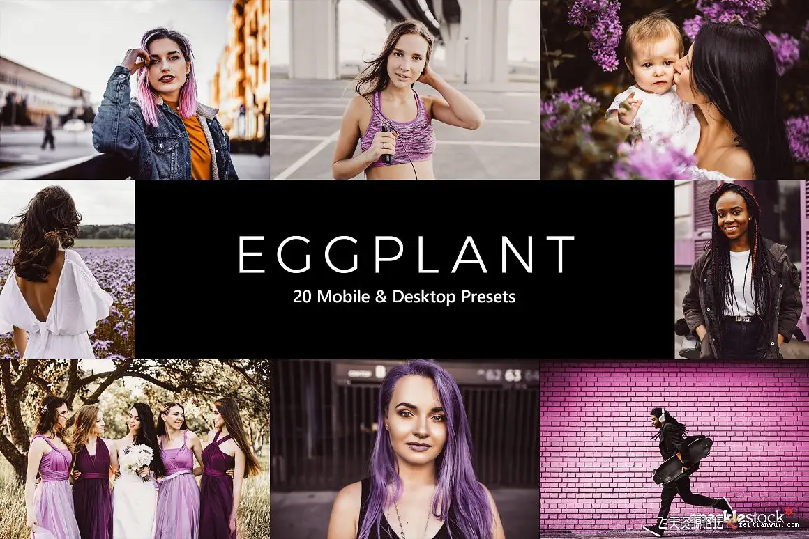 20个紫色调电影色调Lightroom预设/LUTs预设Eggplant Lightroom Presets & LUTs