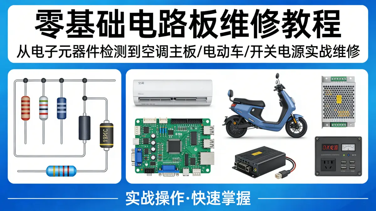 零基础电路板维修教程：电子元器件检测到空调主板/电动车/开关电源实战维修