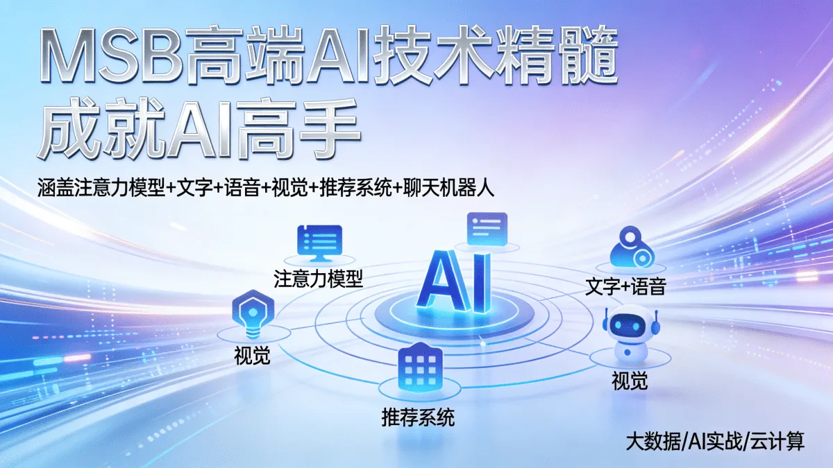 [大数据/AI实战/云计算] MSB高端AI技术精髓 涵盖注意力模型+文字+语音+视觉+推荐系统+聊天机器人 成就Ai高手