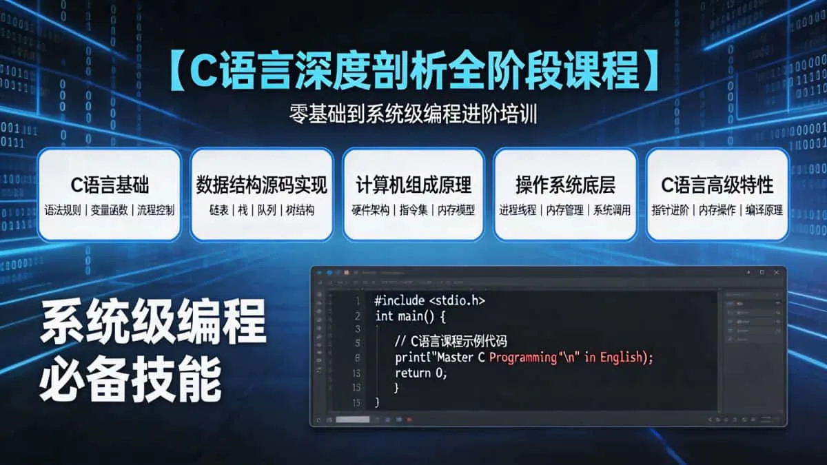 [C语言教程] 深度剖析C编程 初级+中级+高级 基础+数据结构源码+组成原理+操作系统及C语言高级