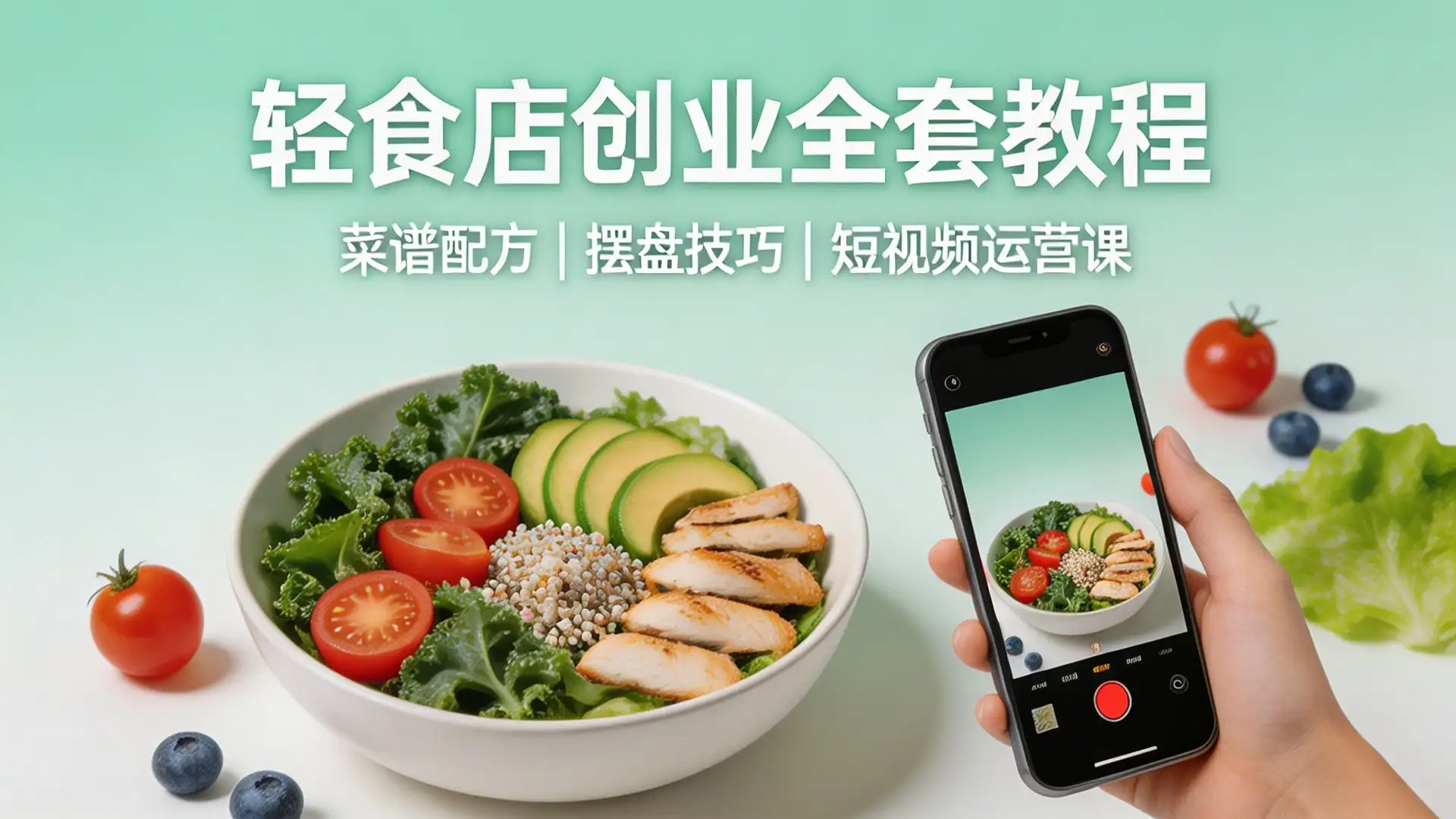 轻食店创业全套教程 菜谱配方摆盘短视频运营课