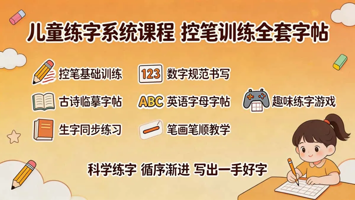 儿童练字系统课程 控笔训练古诗生字数字英语字母全套字帖