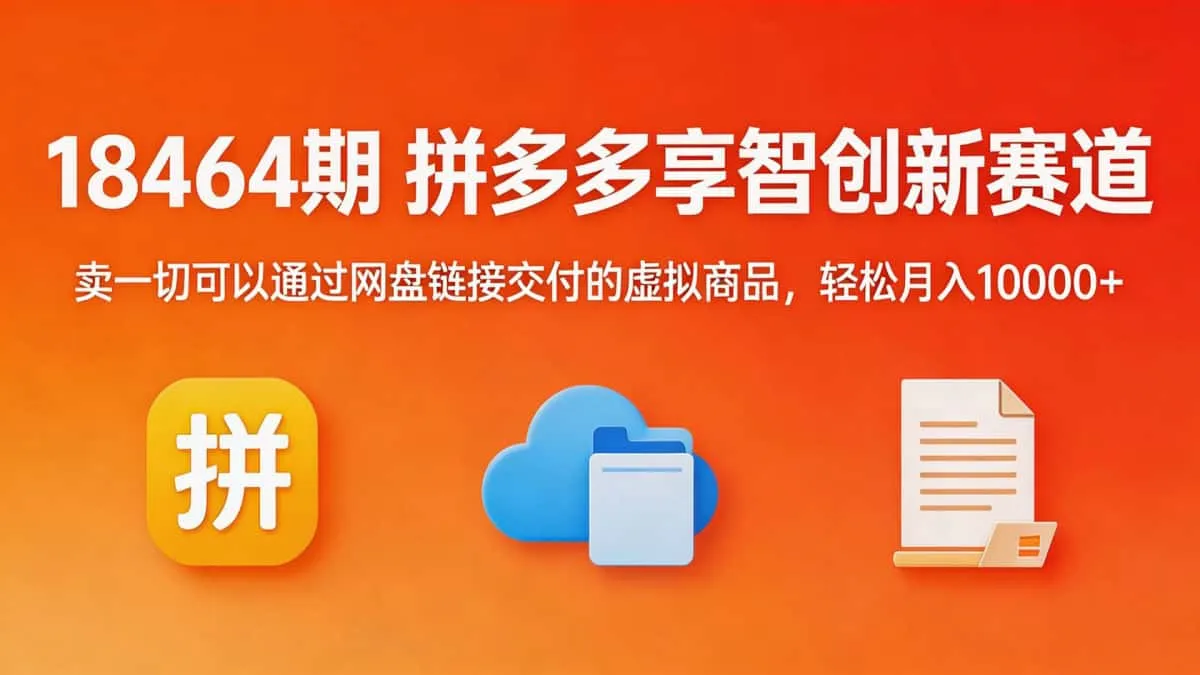 （18464期）拼多多享智创新赛道，卖一切可以通过网盘链接交付的虚拟商品，轻松月入10000＋