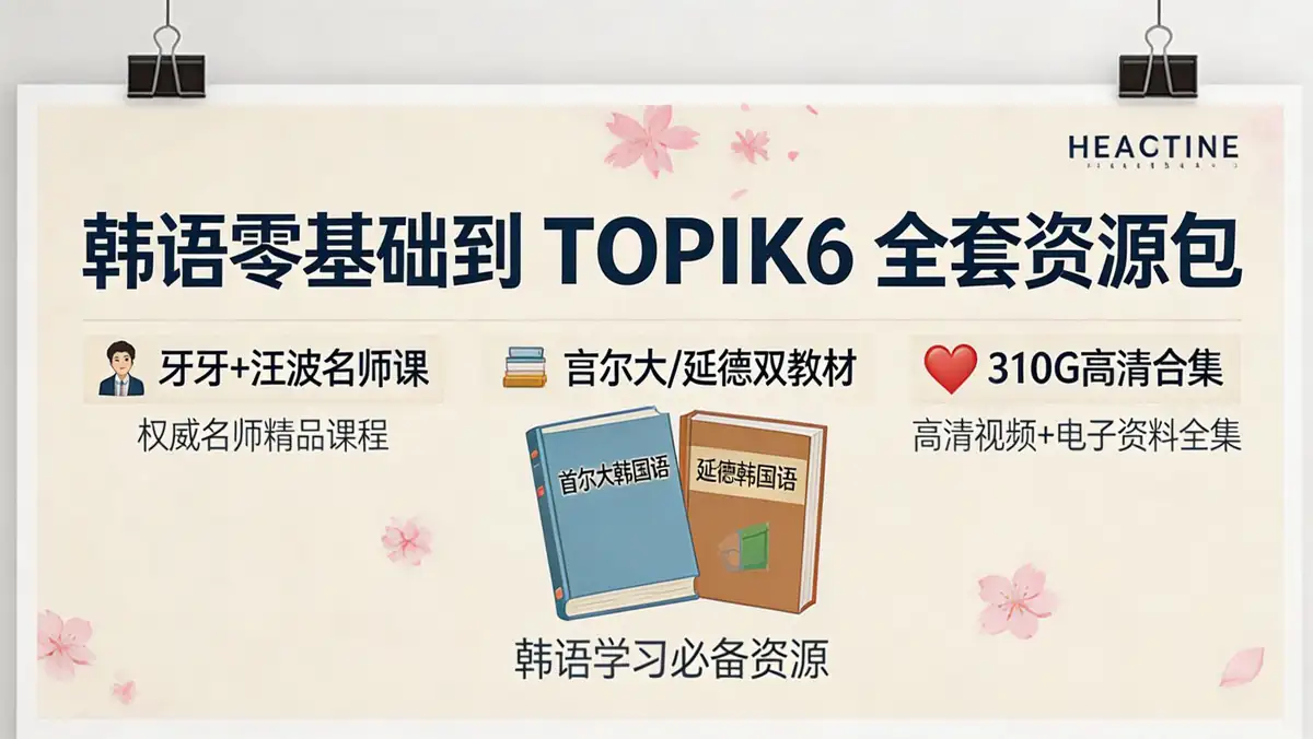 韩语零基础到 TOPIK6 全套资源包｜牙牙 + 汪波名师课 首尔大 / 延世双教材 310G 高清合集