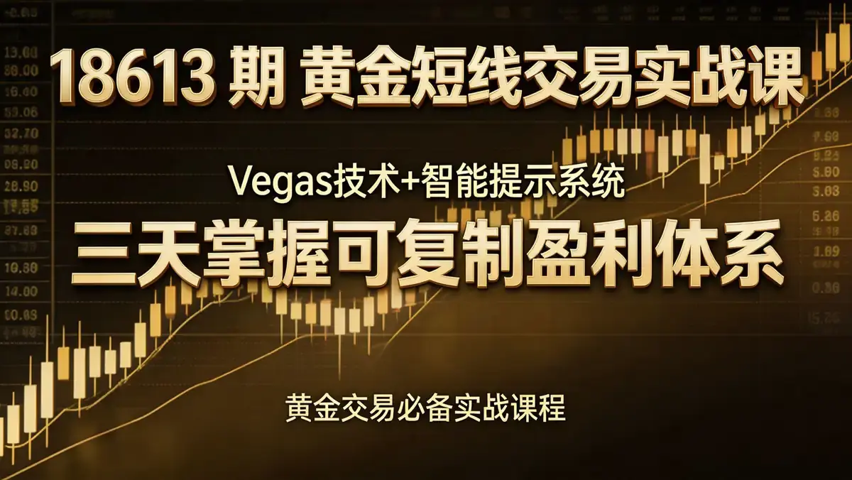 18613 期 黄金短线交易实战课 | Vegas 技术 + 智能提示系统 三天掌握可复制盈利体系