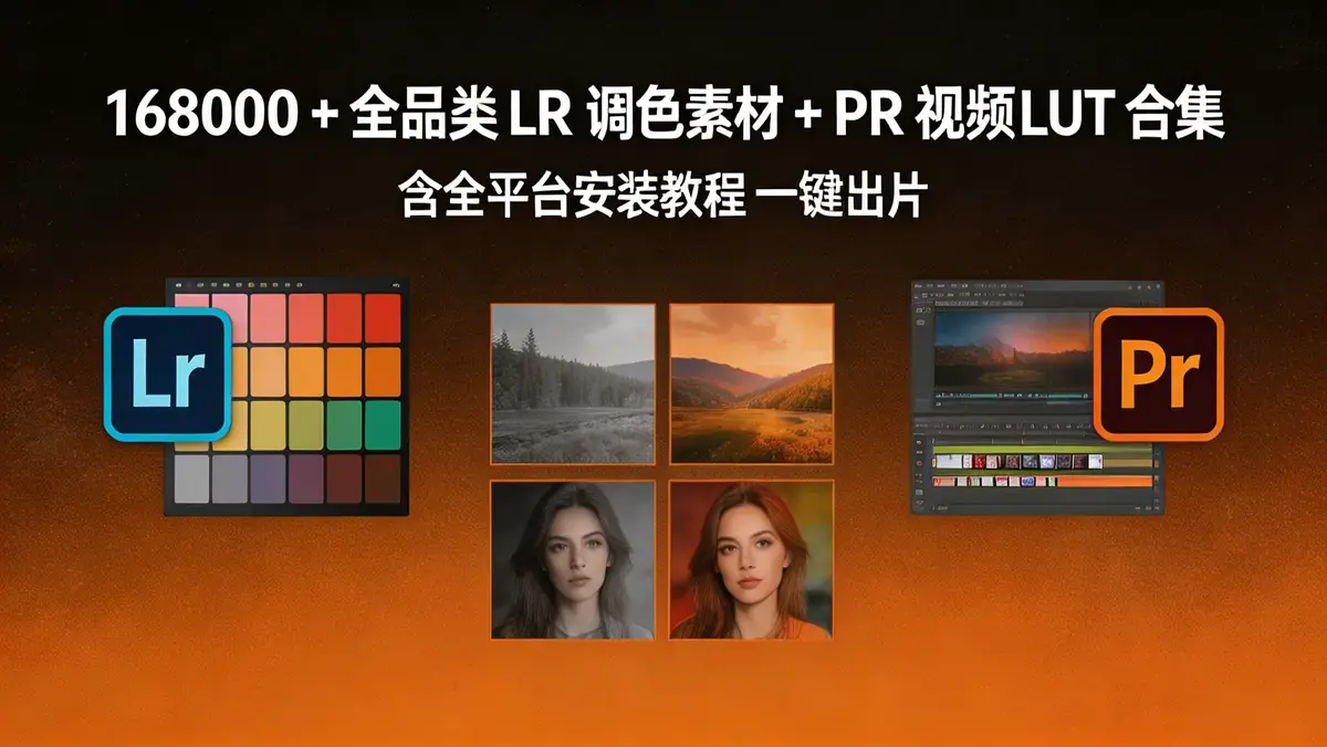 168000 + 全品类 LR 调色素材 + PR 视频 LUT 合集 | 含全平台安装教程 一键出片