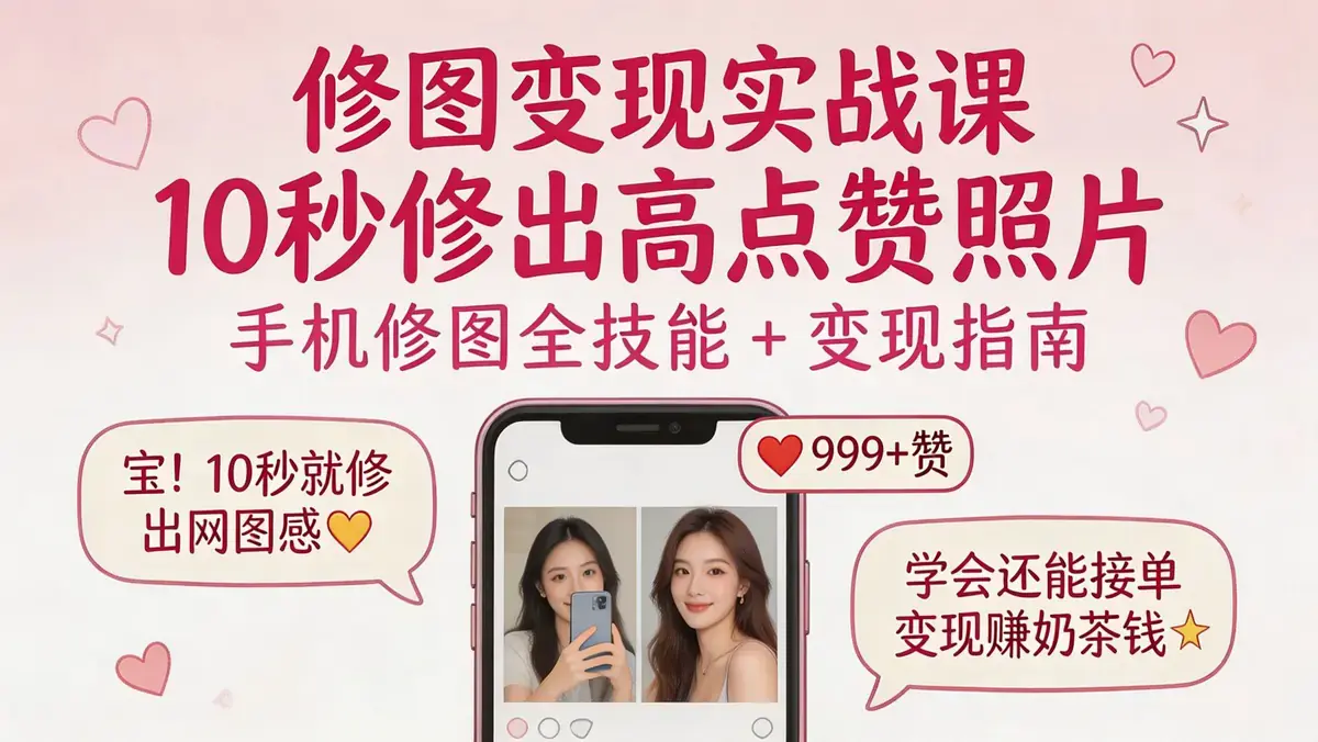 修图变现实战课 | 10 秒修出高点赞照片 手机修图全技能 + 变现指南