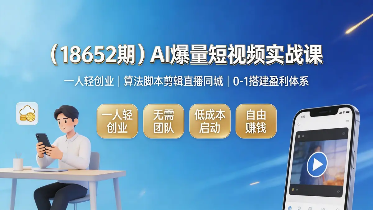 （18652期）AI爆量短视频实战课｜一人轻创业，算法脚本剪辑直播同城，0-1搭建盈利体系