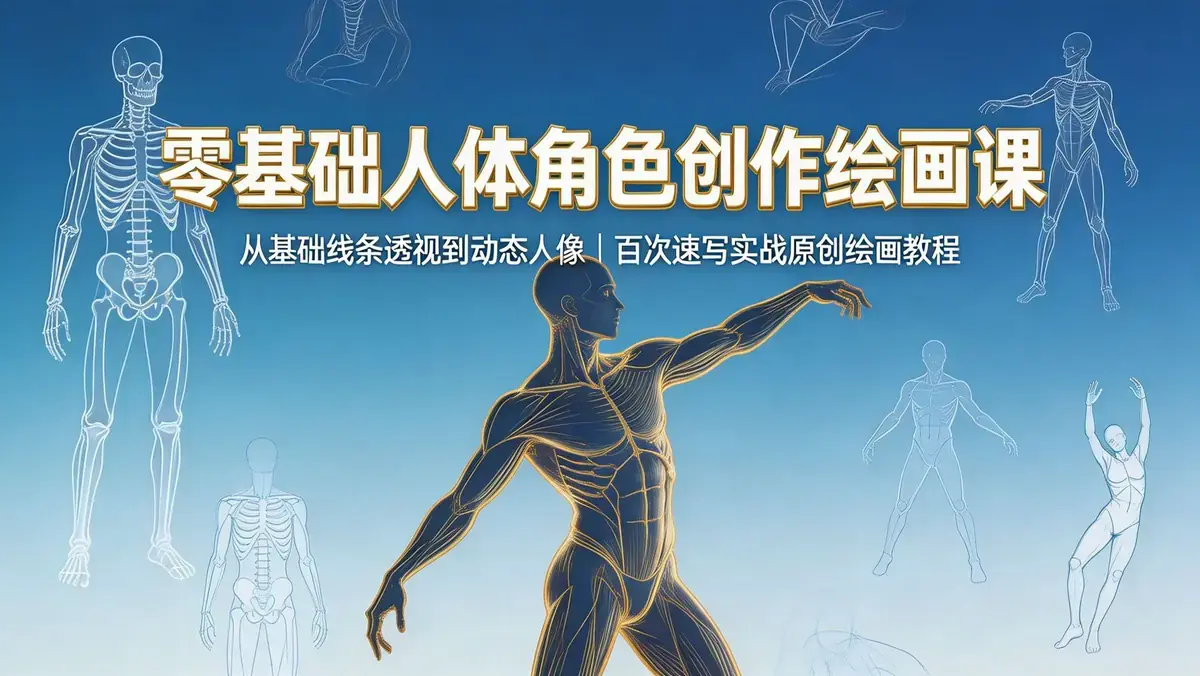 零基础人体角色创作绘画课:从线条基础到百人速写的全链路角色设计实战
