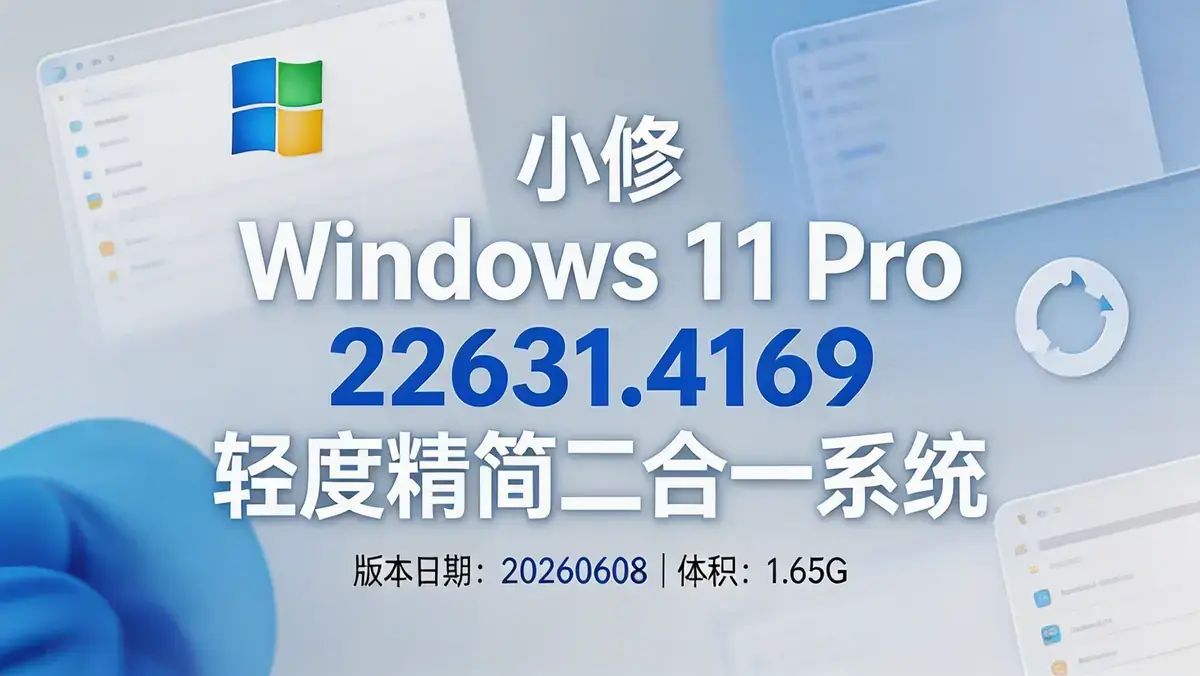 小修 Windows 11 Pro 22631.4169 轻度精简二合一系统【版本日期：20260608 | 体积 1.65G】