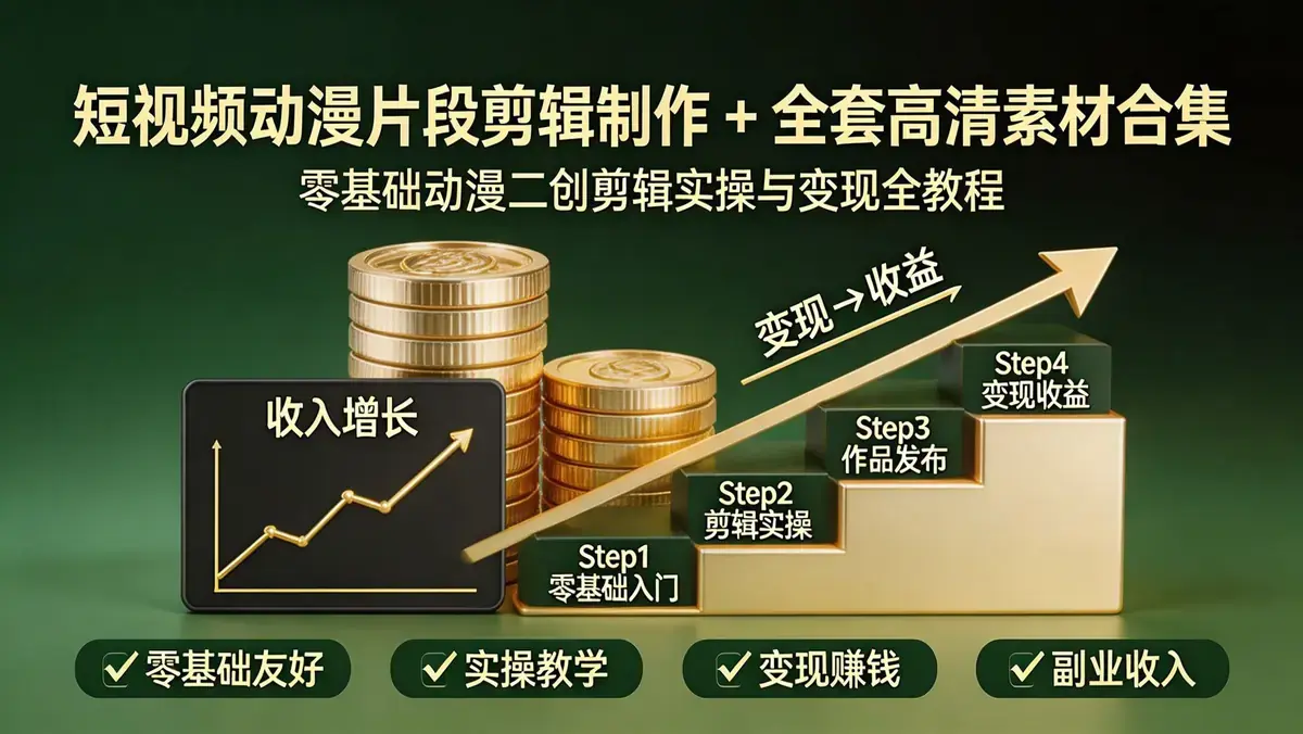 短视频动漫片段剪辑制作与全套高清素材合集：零基础二创变现全流程指南