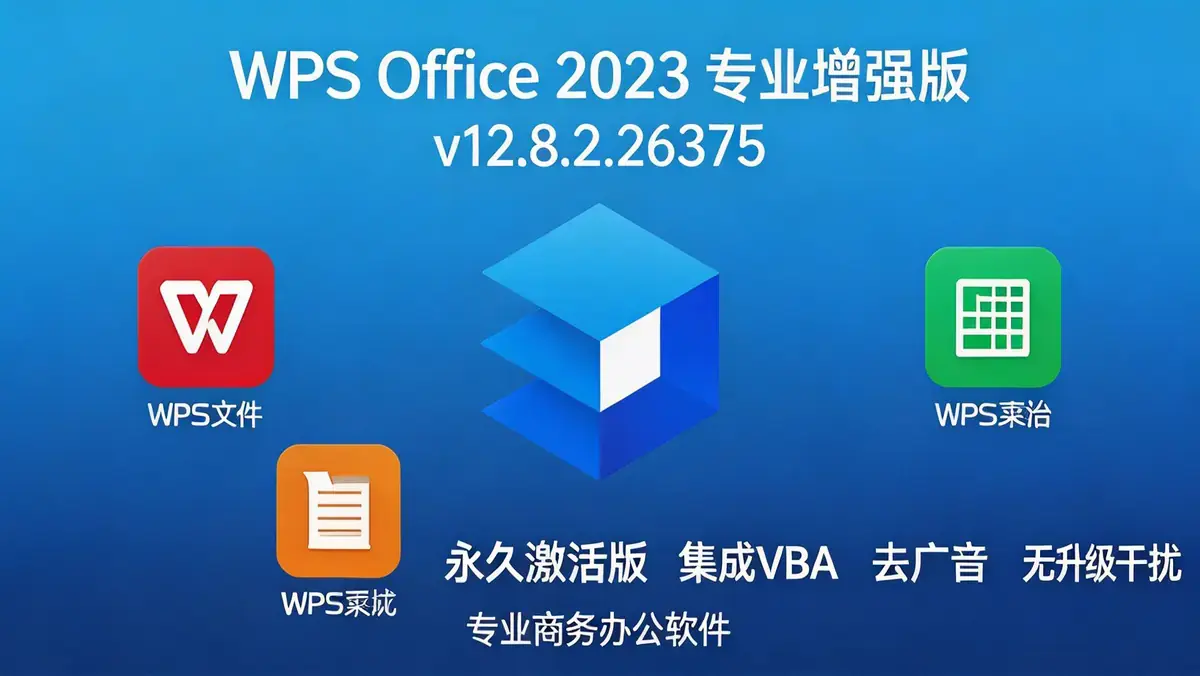 WPS Office 2023 专业增强版 v12.8.2.26375 永久激活版：免广告与VBA全功能办公套件