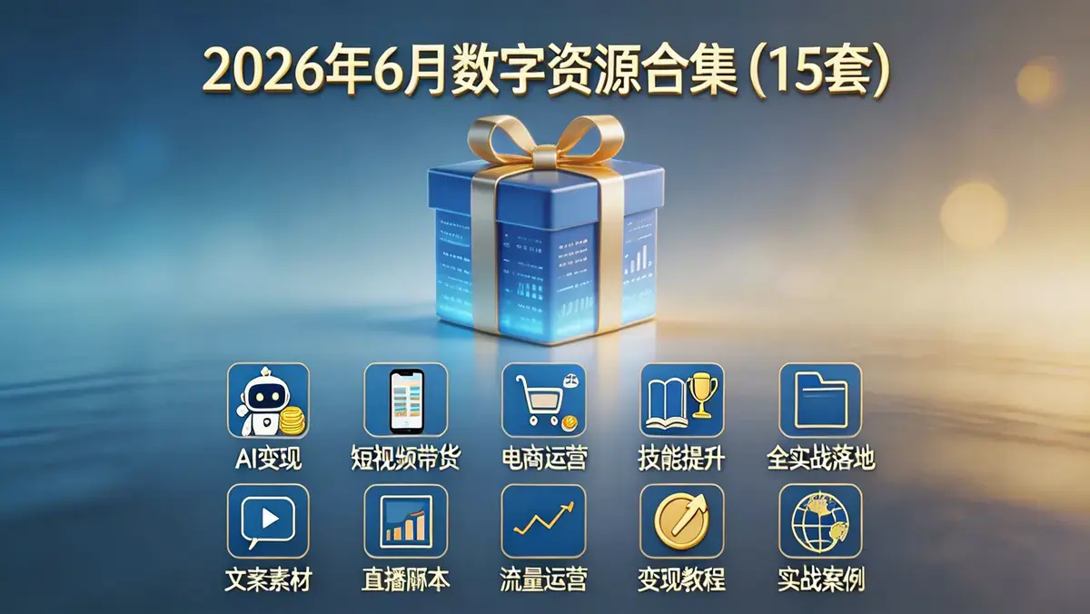 2026年6月10日数字资源合集(15 套) AI 变现 + <a href='https://www.sblzyw.com/tag/%e7%9f%ad%e8%a7%86%e9%a2%91%e5%b8%a6%e8%b4%a7'>短视频带货</a> + <a href='https://www.sblzyw.com/tag/%e7%94%b5%e5%95%86%e8%bf%90%e8%90%a5'>电商运营</a> + <a href='https://www.sblzyw.com/tag/%e6%8a%80%e8%83%bd%e6%8f%90%e5%8d%87'>技能提升</a> 全实战落地 (1)