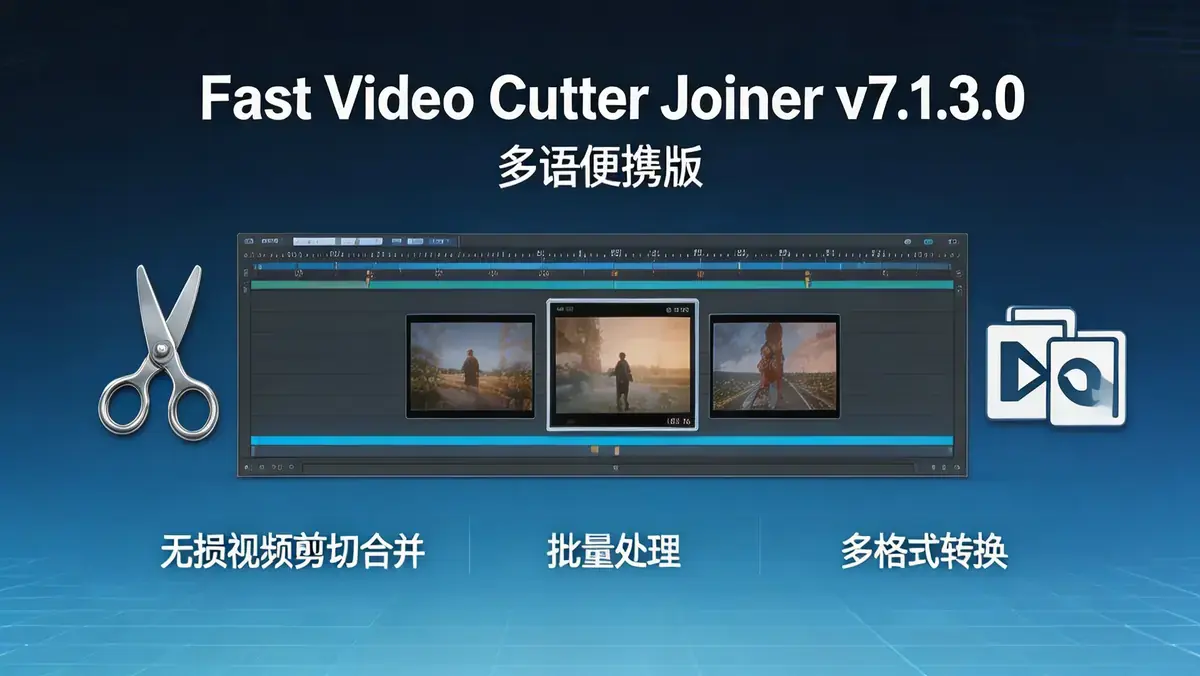 Fast Video Cutter Joiner v7.1.3.0 多语便携版：高效无损视频剪切与合并工具