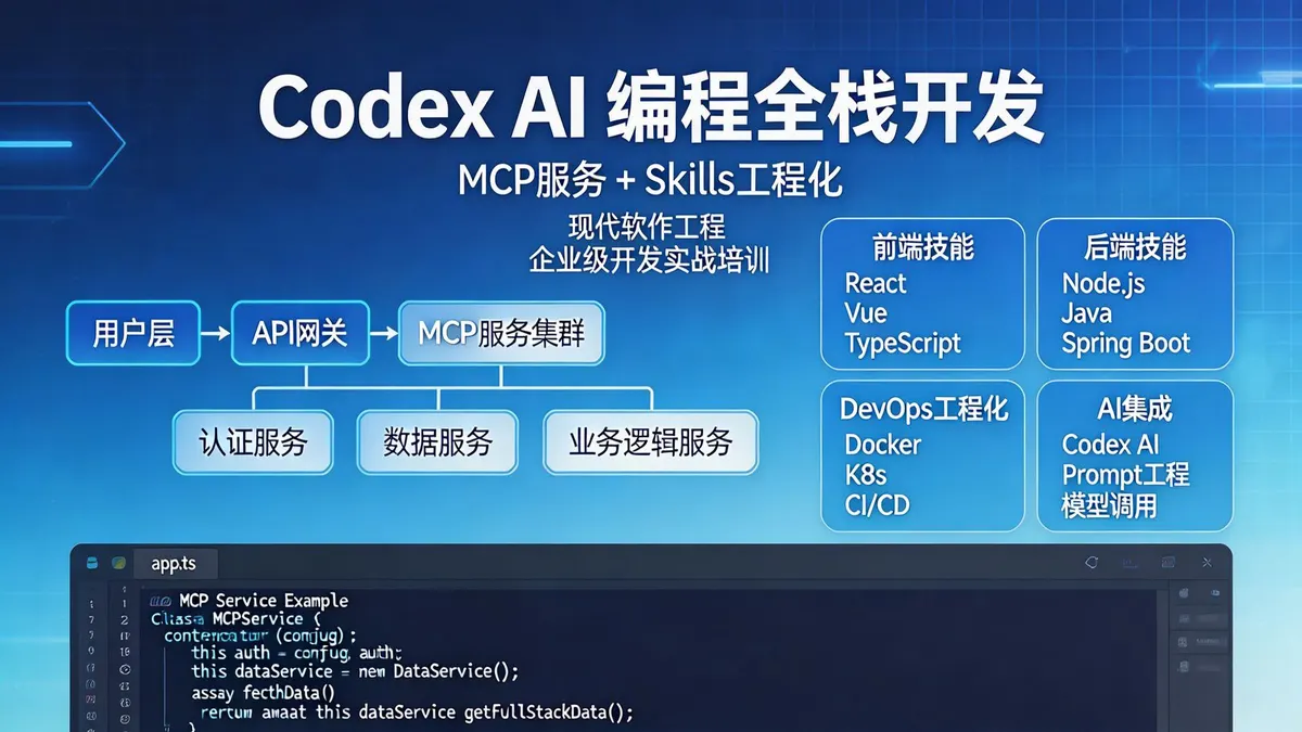 Codex AI全栈开发实战营：MCP服务与Skills工程化深度解析（18858期）