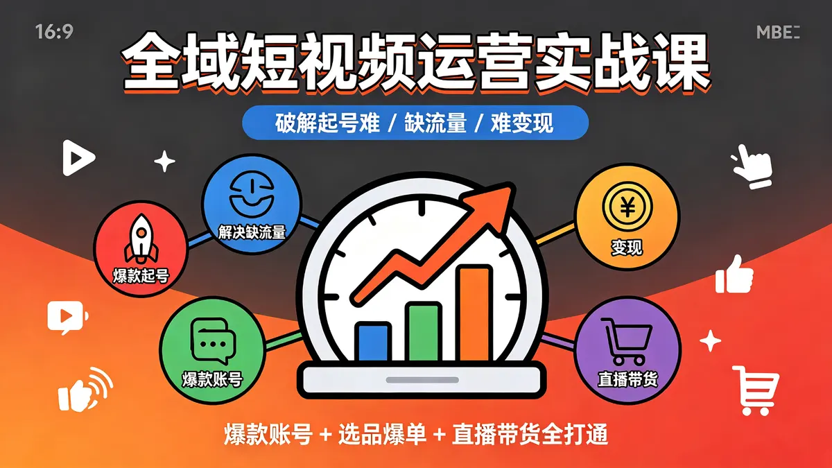 全域短视频全链路实战营：爆款起号+精准选品+短直联动变现（18877期）