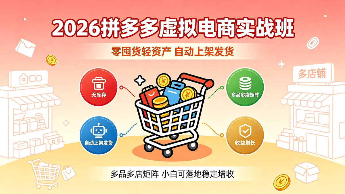 2026 拼多多虚拟电商实战班｜零囤货轻资产 自动上架发货 + 多品多店矩阵 小白可落地稳定增收 (1)