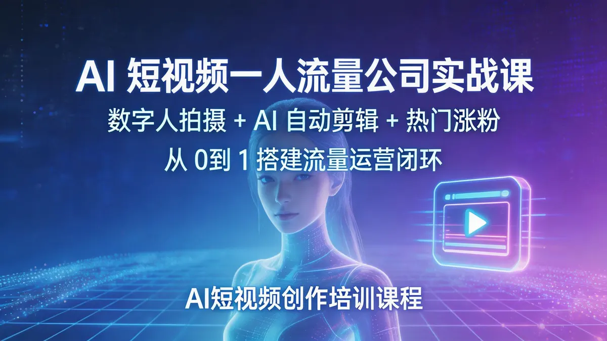 AI 短视频一人流量公司实战课|数字人拍摄 + AI 自动剪辑 + 热门涨粉 从 0 到 1 搭建流量变现闭环 (1)