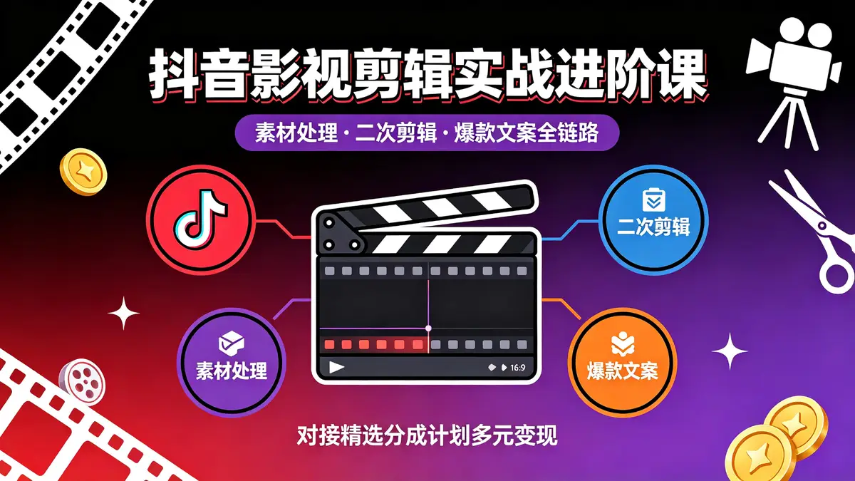 抖音影视剪辑实战进阶课|素材处理・二次剪辑・爆款文案全链路 对接精选分成计划多元变现 (1)