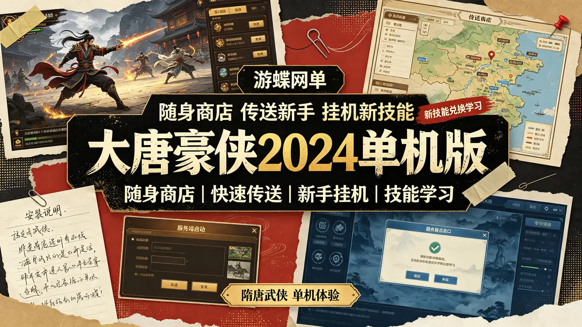 游蝶网单2024大唐豪侠单机版随身商店传送新手挂机新技能兑换学习