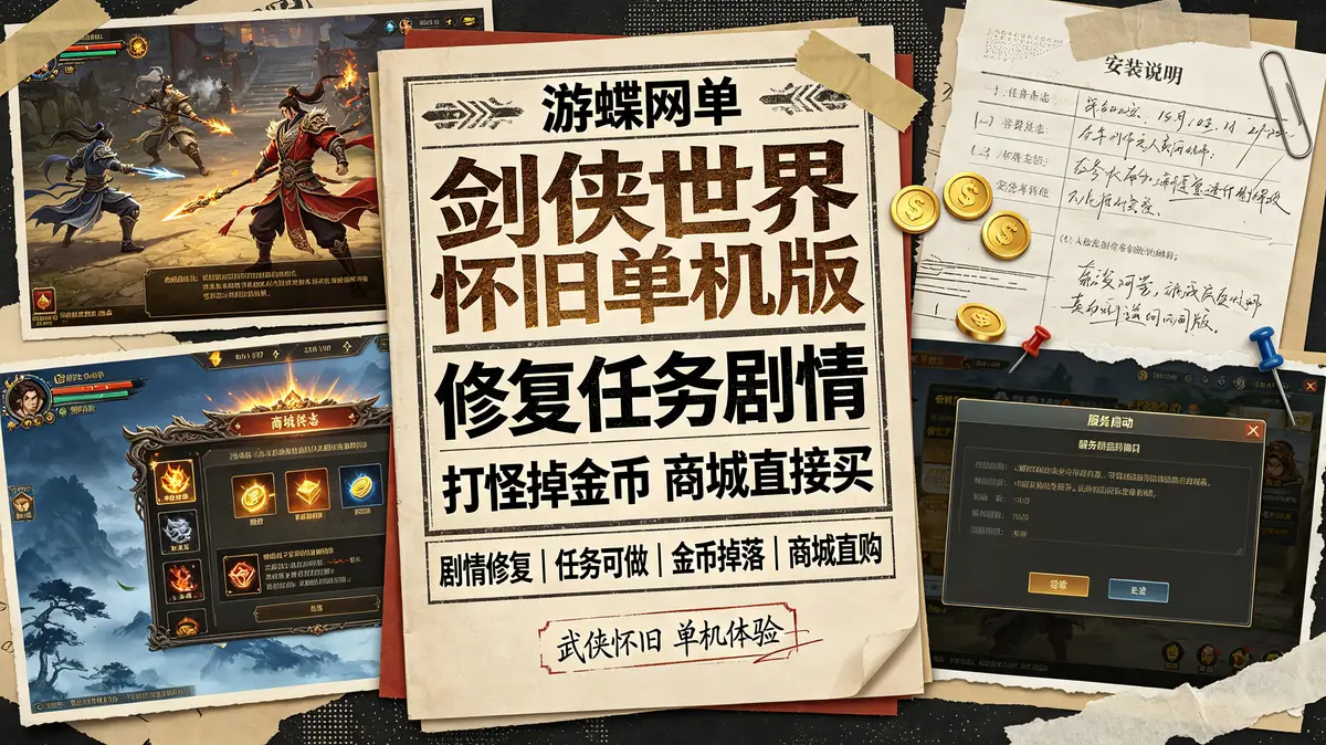 游蝶网单剑侠世界怀旧单机版修复任务剧情打怪掉金币商城直接买